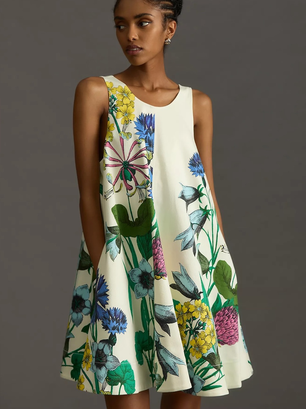 Maeve Cream Mini Dress with Bold Floral Print